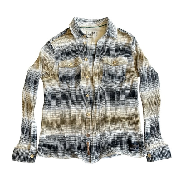 Scotch & Soda Lucky Charm Stripe Woven Waffle Button-Up Shirt Size L 100% Cotton - Picture 3 of 16